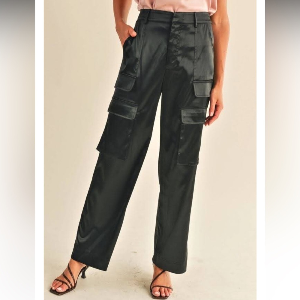 RESET By Jane Black Satin Cargo Wide Leg Pants Size Medium